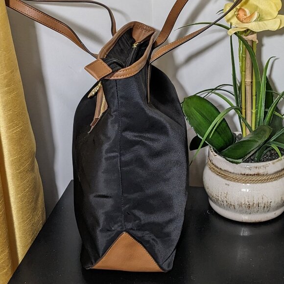 Michael Kors Purse Black Nylon Leather Trim Tote Shopper Multiple Pockets - Picture 5 of 15